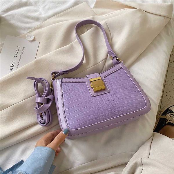 

урожай фиолетовый аллигатор багет форма сумка кожаная сумочка 2020 новая мода мешок плеча женщин коммуникатор crossbody сумки