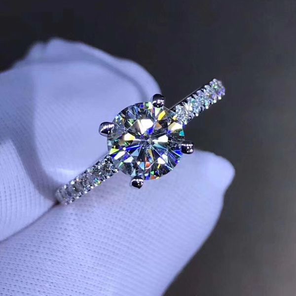

14k white gold 1ct 2ct 3ct moissanite ring round brilliant cut vvs1 lab diamond engagement wedding anniversary ring for women, Golden;silver