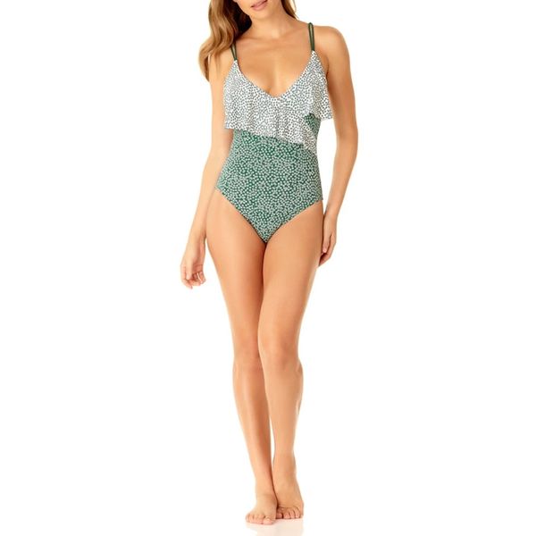 

cross-border exclusive for 2020 european and american swimsuit floral flounce conservative lace-up one-piece swimsuit woman foreign tra, White;black