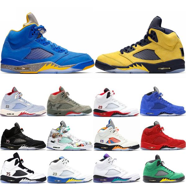 

2019 summer michigan inspire trophy room 5s ice blue men basketball shoes 5 laney yellow bred red suede metallic black sports sneakers