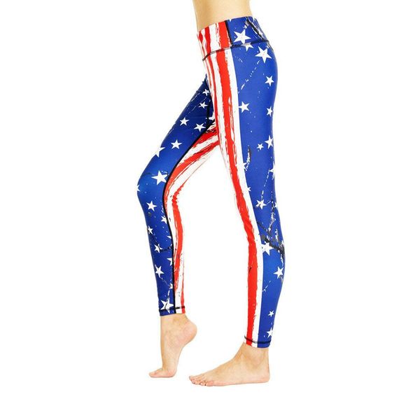 

women's high waist digital flag printing sports fitness casual yoga pants, White;red
