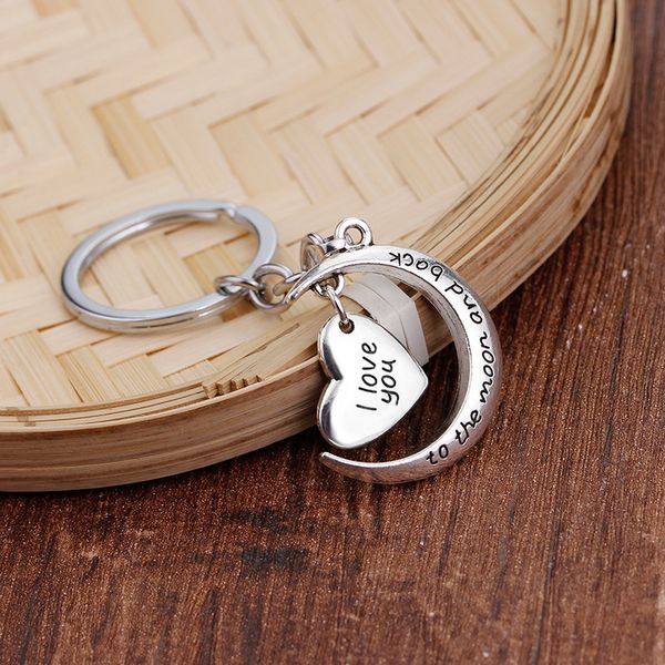 

i love you to the moon&back charms key chain lovers couples keychain gifts family friends keyring women friendship key holder, Silver