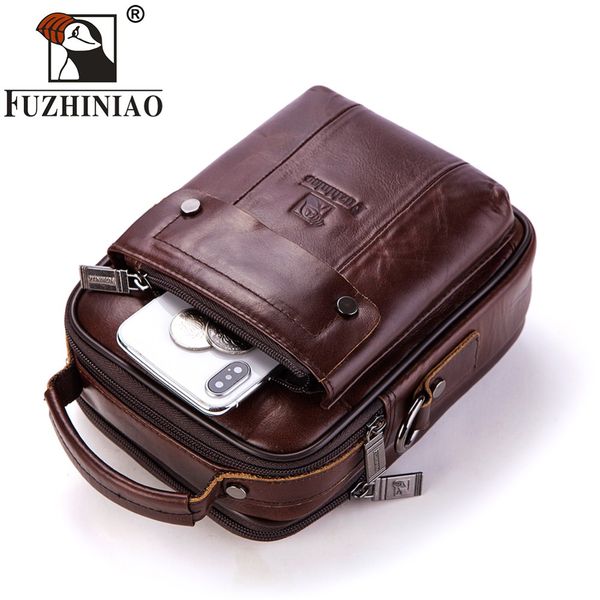 

fuzhiniao 100% genuine leather messenger bag shoulder men male crossbody bag tas sling tote travel cowhigh for small sling
