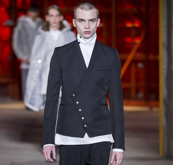 

xs-5xl 2019 men's new fashion hair stylist fashion walk-show oblique buckle leisure retro suit jacket plus size costumes, White;black