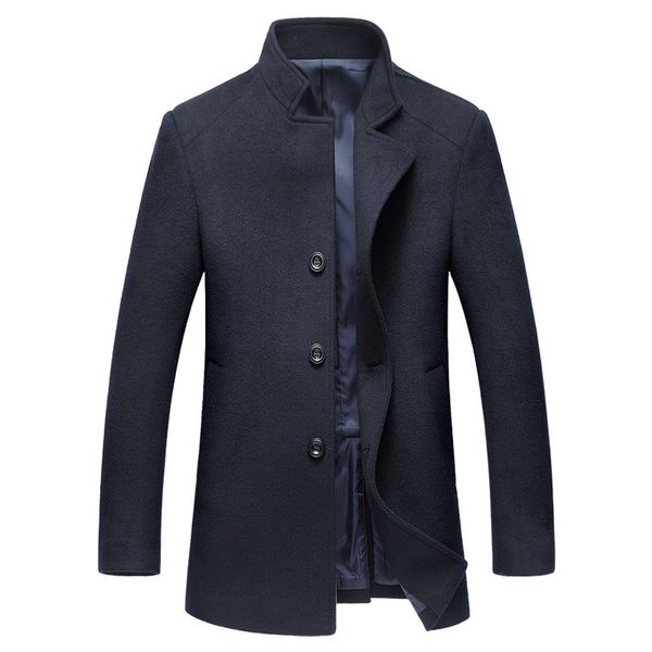 

fashion-2018 new men's overcoat winter trench coat slim coat men's overcoat gray mandarin collar wool windbreaker, Black
