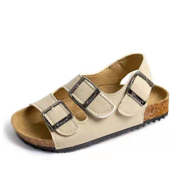 

children summer shoes pu leather cork outsole kids beach sandals casual shoes comfort for boys girls school sandals, Black;red