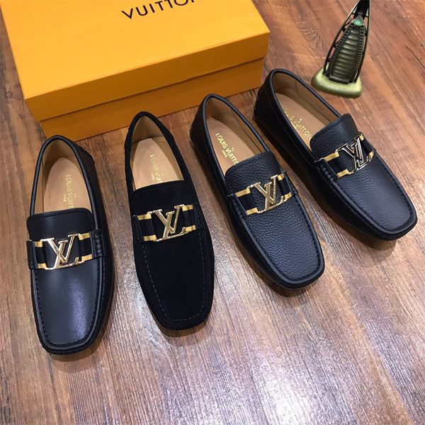 

new fashion luxury running shoes mens cycling shoes real leather flat metal button peas shoes classic casual shoe of high quality, Black