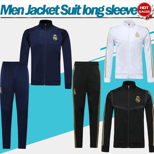 

2020 real madrid jacket suit soccer kit black 19/20 long sleeve white tracksuit men real madrid blue football sweatsuits jacket+pants