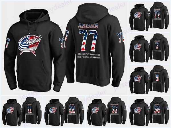 

Mens Columbus Blue Jackets USA Flag Black Hoodie Jerseys 77 Josh Anderson 17 Brandon Dubinsky 91 Duclair Hoodies Sweatshirts