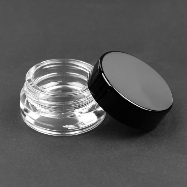 Großhandel 3 ml 5 ml Glasgefäß Lagerung Wachsbehälter schwarz Rauchkappe Deckel Pyrex Farbe dickes Öl Dab