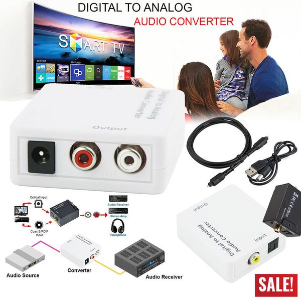 

black white optical coaxial toslink digital to analog audio converter adapter rca l/r 3.5mm for home audio switching