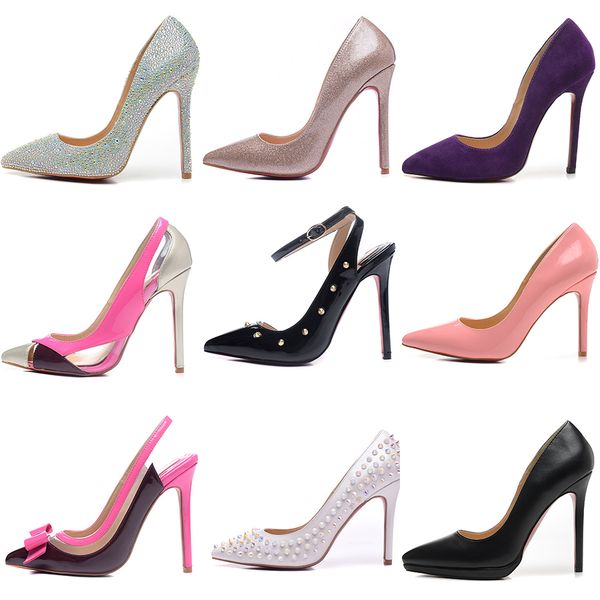 

fashion luxury designer women shoes red bottoms heels 12cm pointed toes pumps women dress shoes wedding shoes, Black