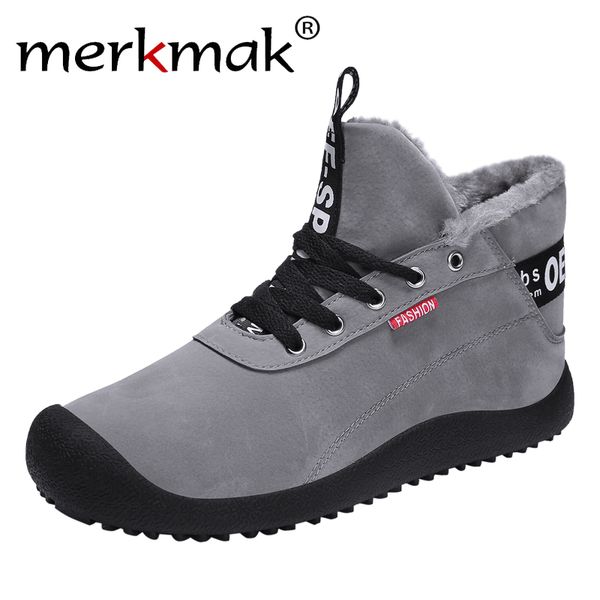 

merkmak snow boot men lace up shoes winter men soft outdoors ankle boots with fur for warm plus casual boot, Black