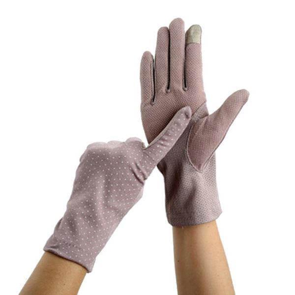 

summer lady cycling anti-skid sun protection hand lace dot breathable new fashion personality casual cotton touch screen gloves, Blue;gray