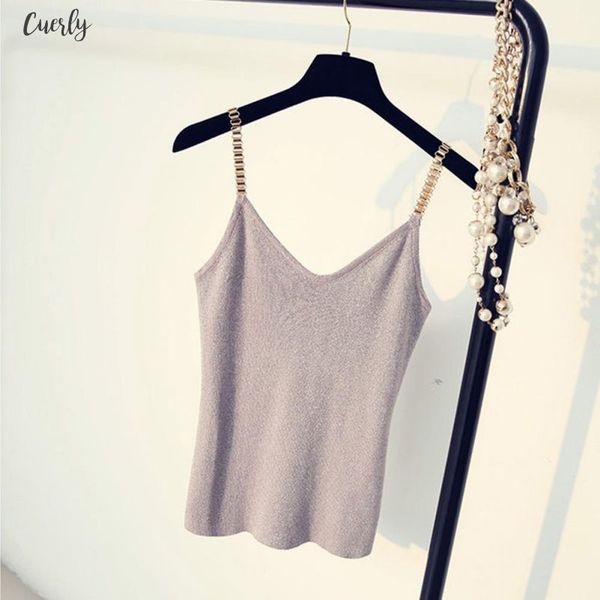

2020 female tank club women spaghetti girl camisole metal strap sweater thin bright mesh glitter bling top, White