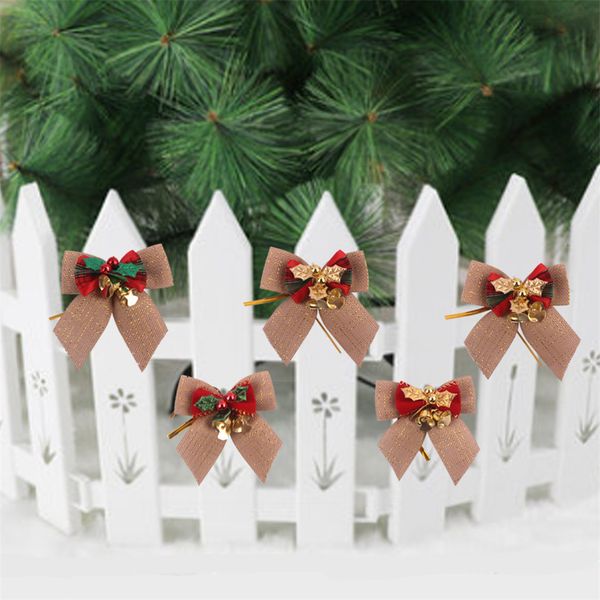 

christmas bow bow-knot with iron bells christmas wreath party decor house wall diy creative tree decoration ornaments