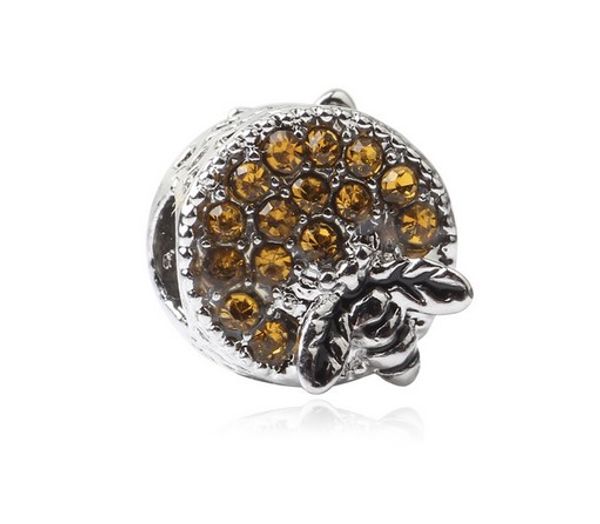 

fits pandora bracelets 30pcs bee honeycomb crystal silver charms bead charm beads for wholesale diy european sterling necklace jewelry, Black