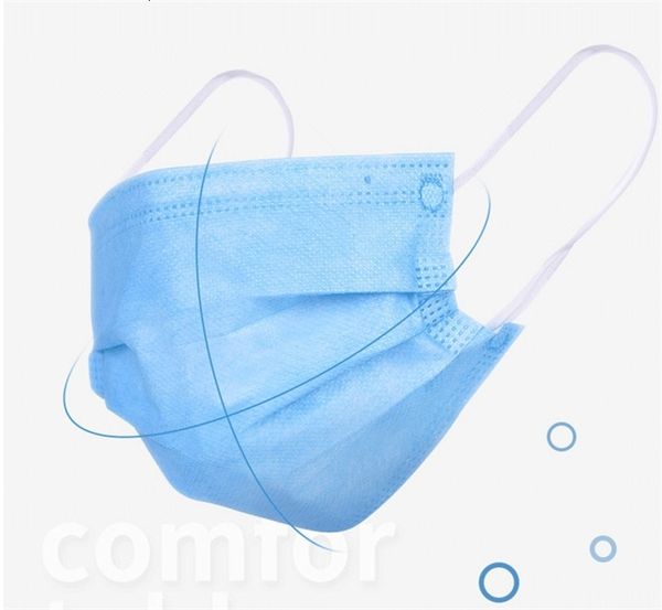 

dhl ship in stock face3 layer saliva elastic earloop mask dustproofwholesale blue non woven dust fan05 www4