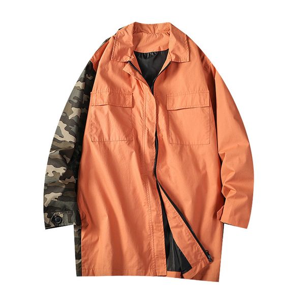 

2019 spring and autumn new long tooling multi-pocket lapel casual loose windbreaker jacket coat gray black / red m-5xl, Black;brown