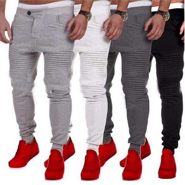 

new casual mens pants designer harem joggers sweatpants elastic biker joggers fitness sports pants for men, Black