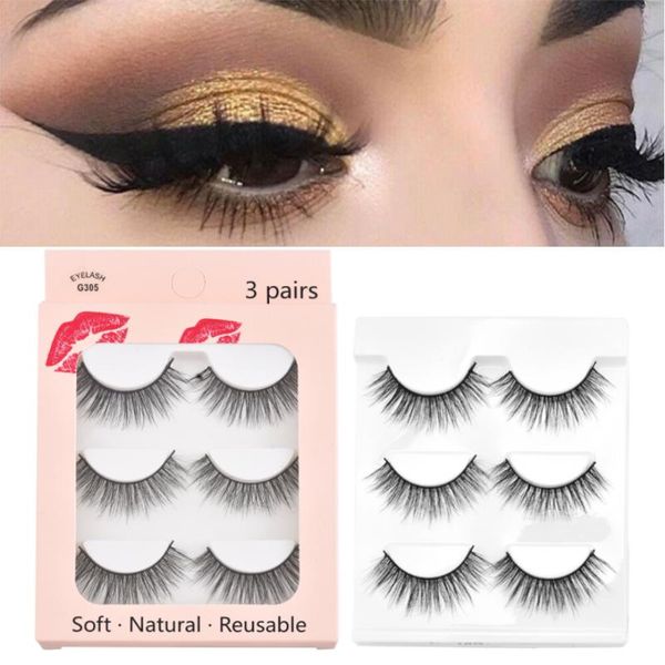 

3d natural faux mink 3 pairs handmade cross false eyelashes beauty makeup long fake eye lashes extension tools eye cosmetic