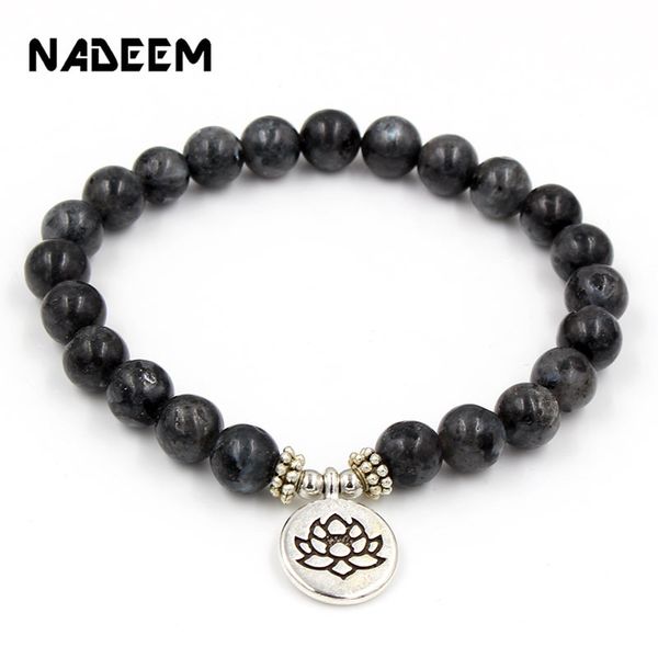 

charm bracelets mala bead om lotus buddha yoga wrist black labradorite stone boho bracelet men women jewelry, Golden;silver