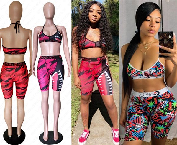 

женщины купальник shark tie бюстгальтер + шорты бассейн купальный костюм магистральные брюки summer beach swimwear 2 шт бикини set a21804, Blue