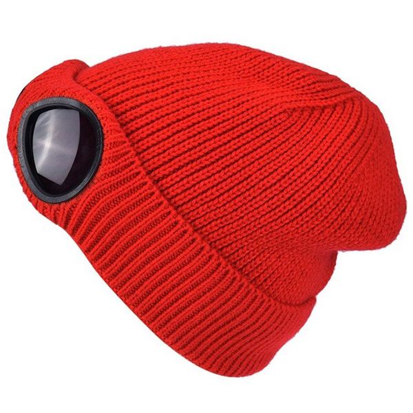 

double-use thickened winter knitted hat warm beanies skullies ski cap with removable glasses for women, Black