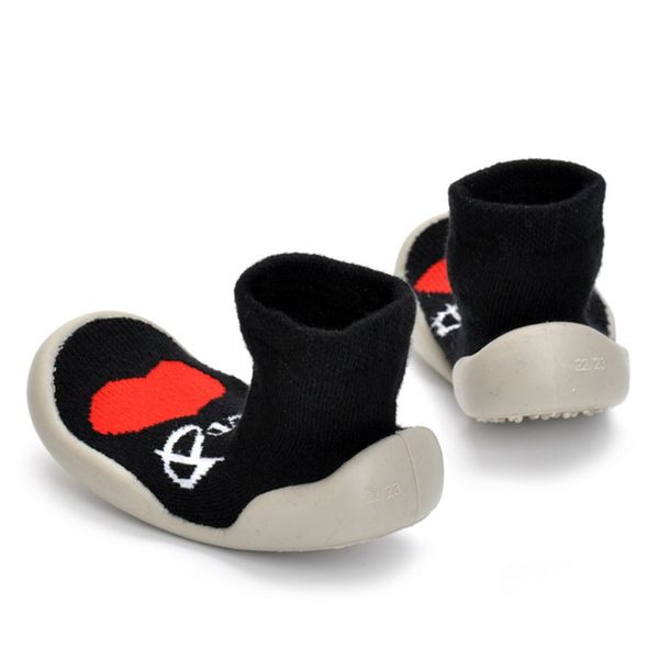 

autumn winter children floor shoes soft anti-slip toddler baby shoes love heart print fashion casual warm, Black