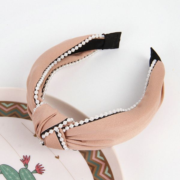 

satin pearl cross headband hairbands for lady rubber hair bands pearl head bands turquoise one side hair style ymkew, Black;brown
