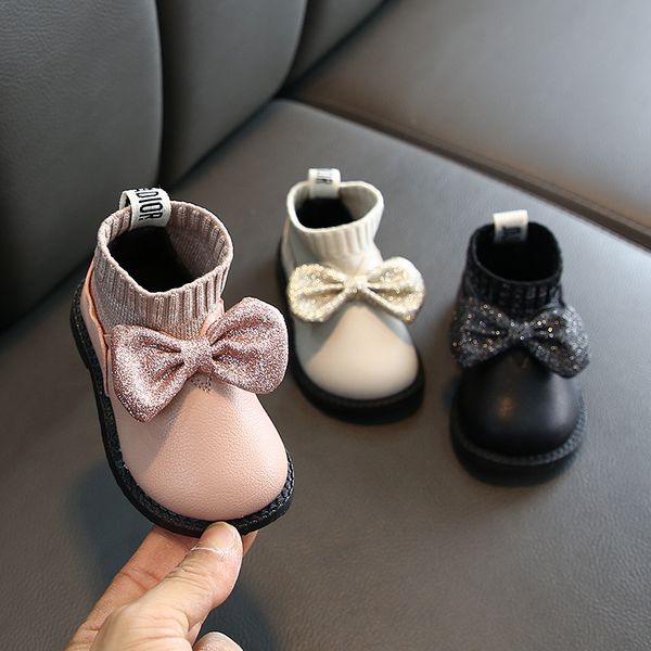

winter girls knitted short boots bow princess cotton boots baby toddler shoes children's shoes baby winter