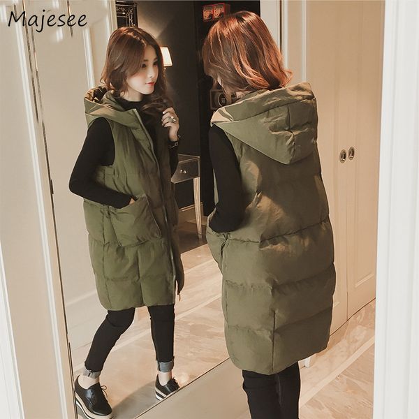 

vests women winter large size 4xl zipper hooded casual solid elegant all-match simple womens waistcoats korean style females new, Black;white