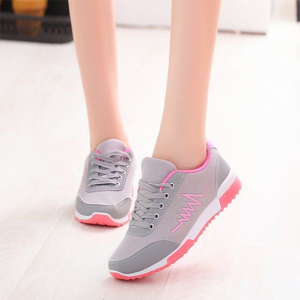 

women lace up sneakers woman shoes mesh breathable ladies platform casual comfortable hiking shoes female fashion flat sneakers, Black