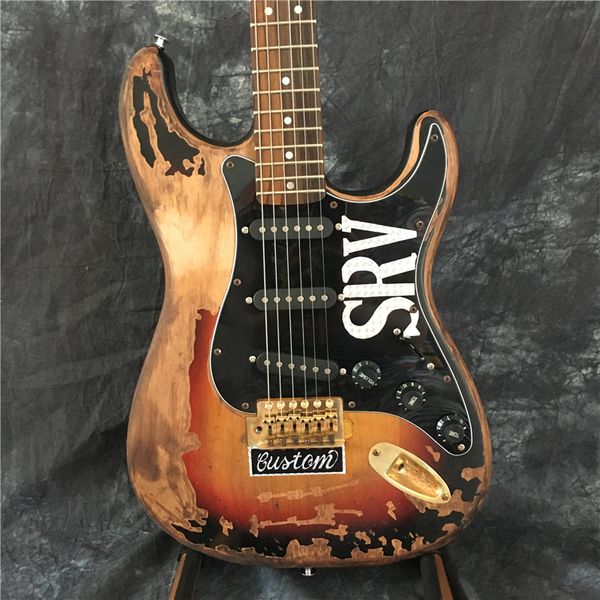 

new style relic remains st electric guitar, handmade srv aged relic electric guitar, vintage sunburst,ing