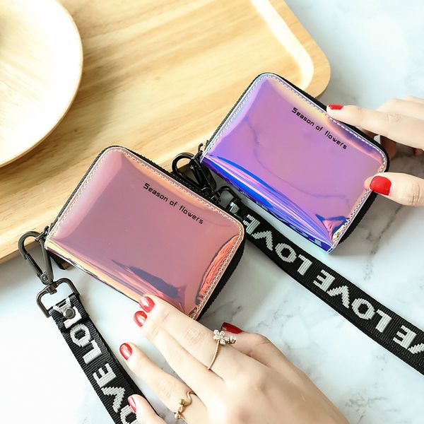 

holographic small wallet women brand mini women wallets purses female short coin zipper purse card vallet, Red;black