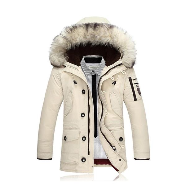 

left rom 2017 winter new men's down jacket fashion casual hooded thick warm long coat fur collar jacket male slim fit long coat, Black