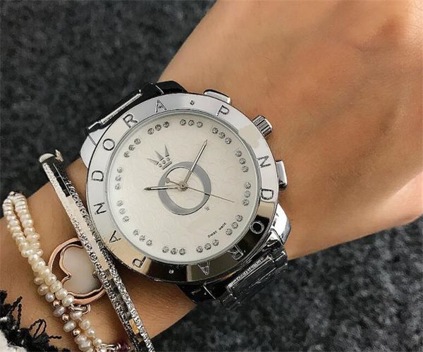 

Luxury men diamond pandora watch tainle teel luxury ca ual wri twatch teel quartz watche women brand watch hipping