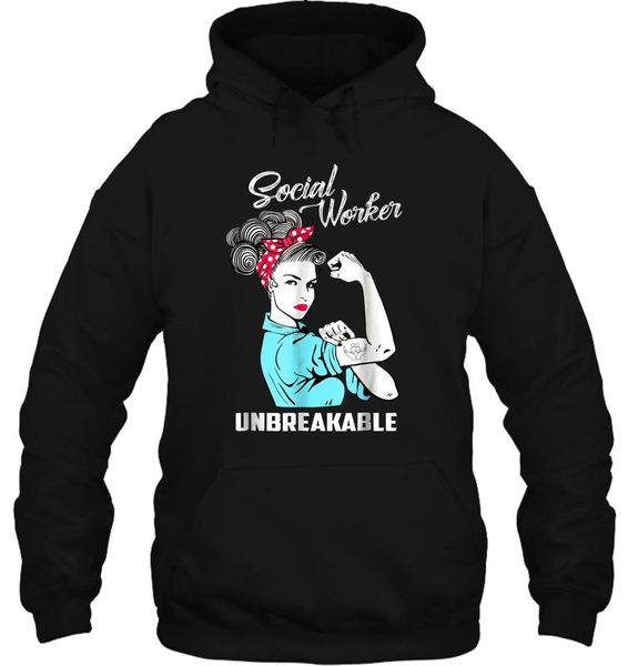 

men hoodie social worker unbreakable women streetwear, Black
