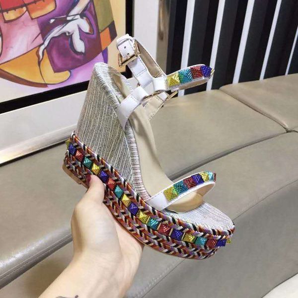 

suede fashion sandals women new wedge heel waterproof platform high heel rhinestone sponge cake woven female shoes, Black
