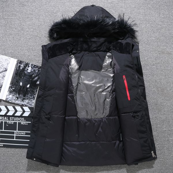 

31 degrees down coat men thick winter nice big real fur collar warm parka waterproof windproof jacket, Black