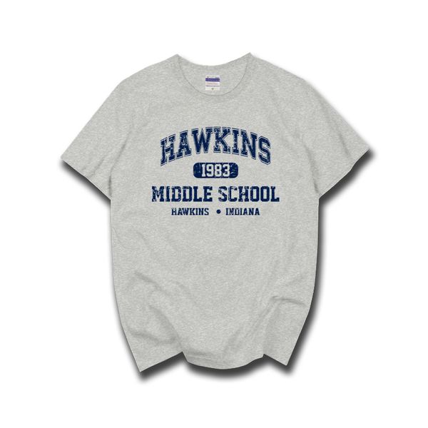 

american drama strange things around the clothes hawkins middle school uniform tee short-sleeved t-shirt, White;black