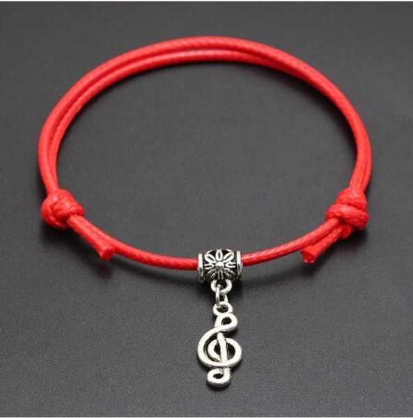 Simples Charm Bracelet preto Red Cor ajustável corda Sorte Bracelet Nota da música encantos Mulheres amantes de jóias