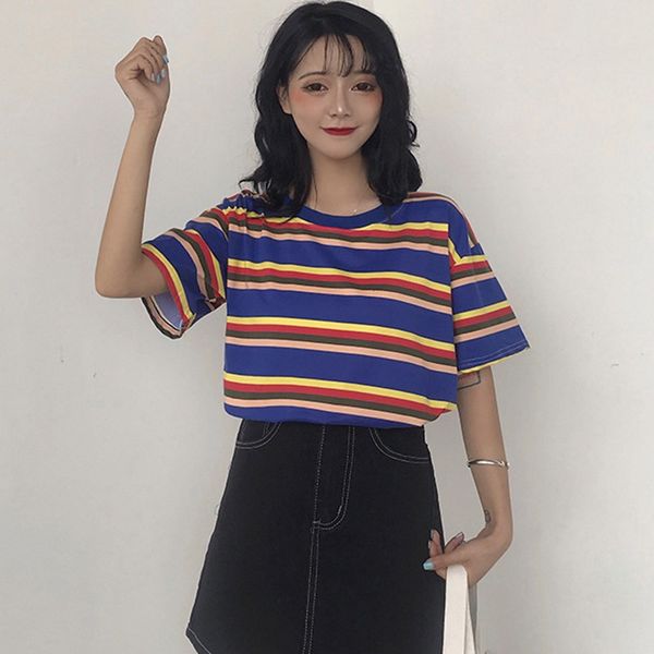 

casual o neck striped short sleeve loose shirt 2019 summer casual women rk, White