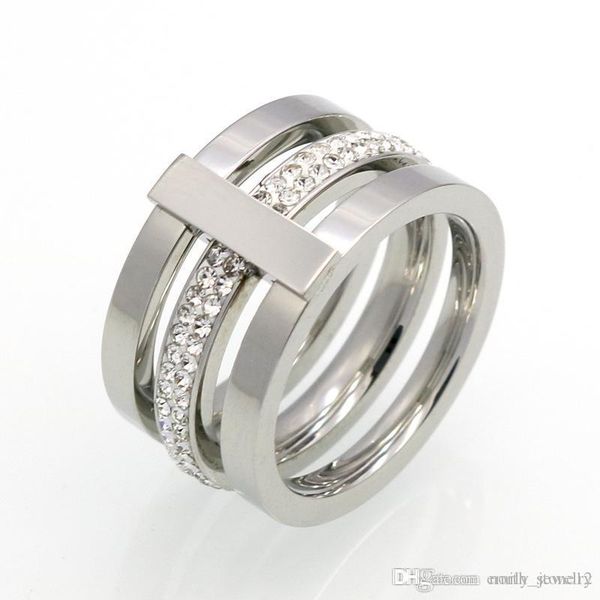 

2017 brand 316l titanium steel jewelry wholesale 3 layer with diamond rings for woman wedding ring jewelry 18k gold/silver/rose color
