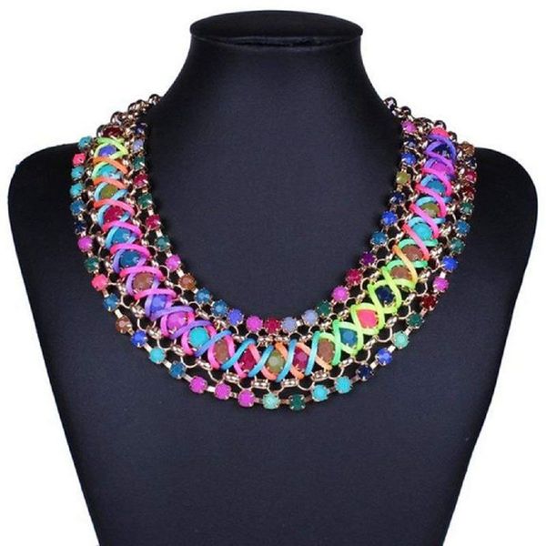 

necklace, fashion multiple layered round ball luster twisted necklace chest collar colorful, Silver