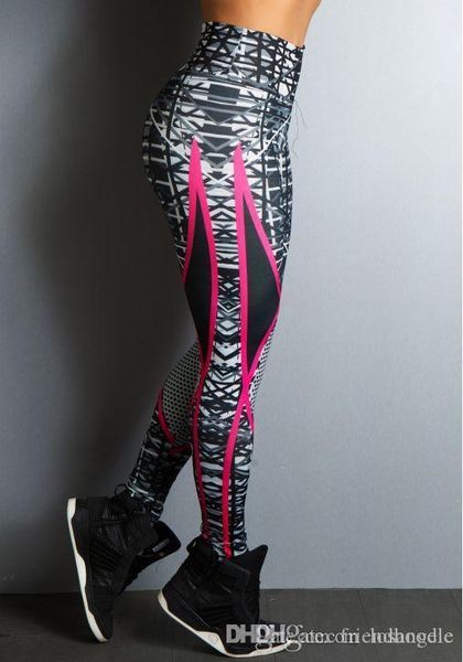

new women athletic sports jogger pants female yoga pencil pants geometric lines designer trousers, Black;white