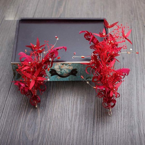

1pair red sweet bride headdress hair flower wedding jewelry simple wedding hair accessories wholesale, Golden;white