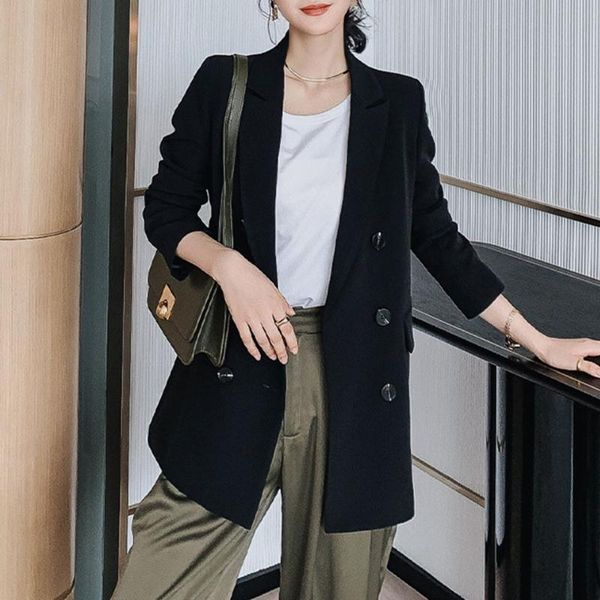 

loose korean style casual blazer for women office ladies work suit black formal basic blazers khaki chic business outwear, White;black