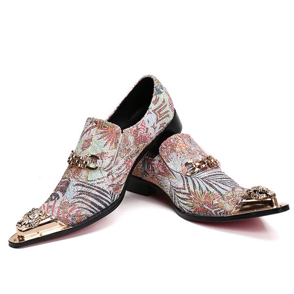 

quality cow leather gentlemen british style shoes floral print mixed colors hairstylist fashion banquet men shoes, Black