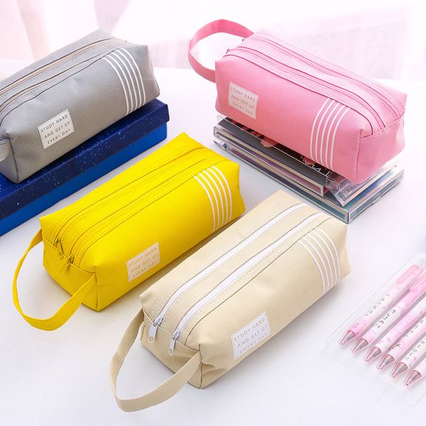 

canvas pen bag large capacity double multi-function pencil bag storage